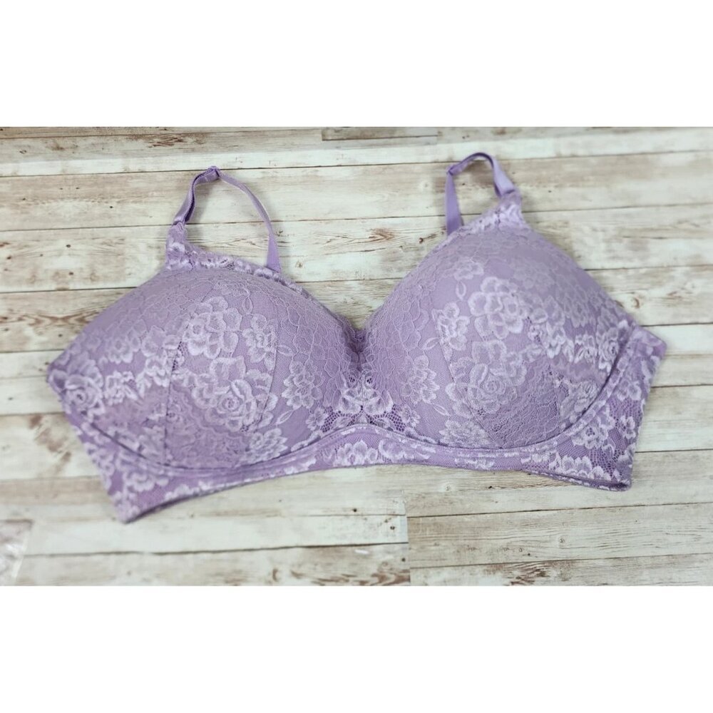 Torrid Curve Dream Bra 46DDD Wire Free Floral Lace Plunge Lilac Purple
